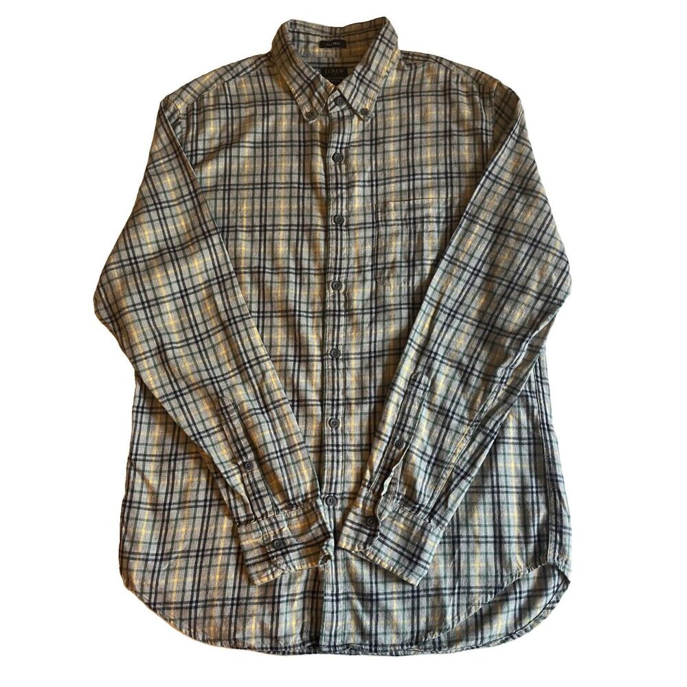 J Crew Brushed Twill Shirt Mens Size M Gray Plaid Classic Button Long Sleeve EUC